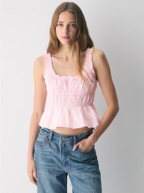 Aritzia Sunday Best Helena Poplin Lined Smocked Ruffle Tank Top in Villa Pink